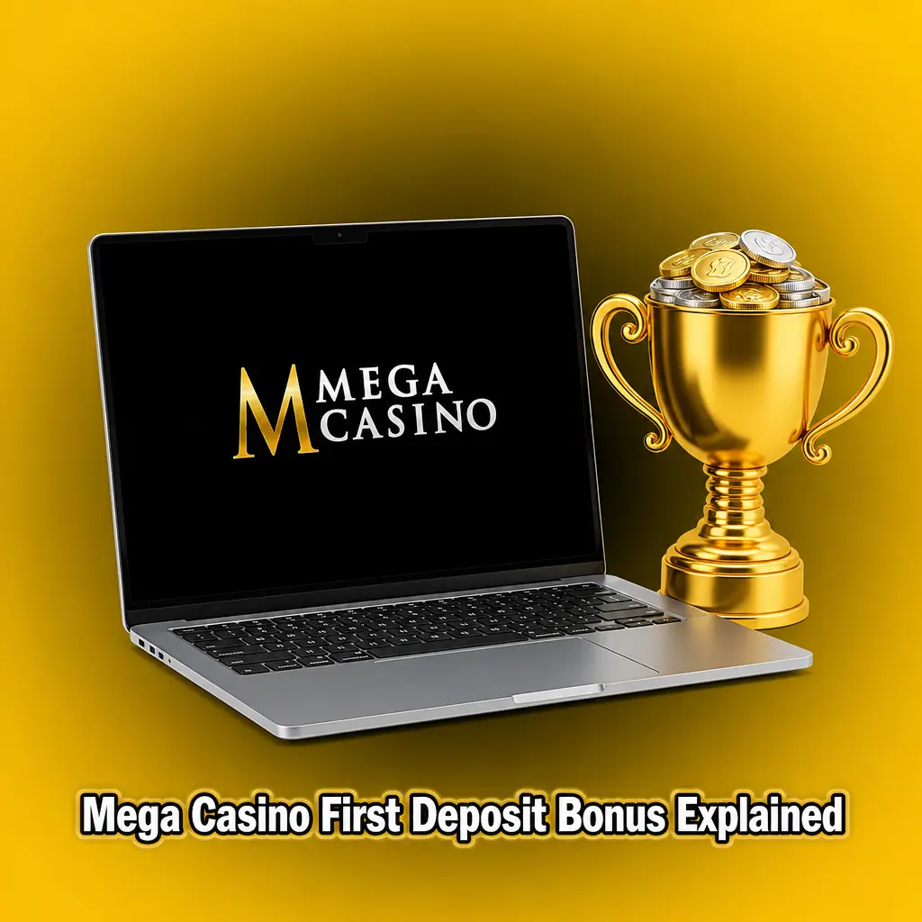 Mega Casino first deposit bonus: 100% match up to GBP 25 plus 50 free spins, 35x wagering within 7 days.