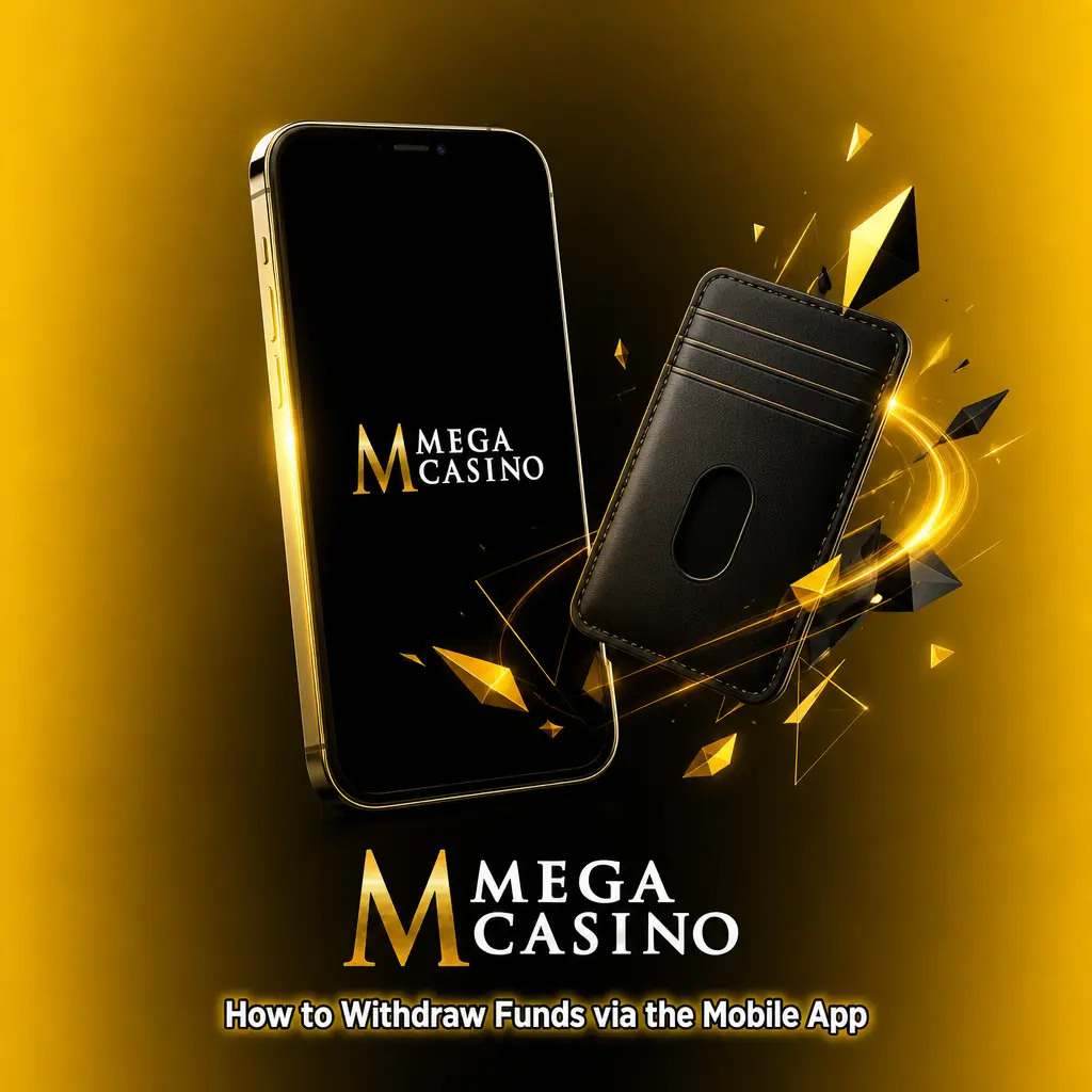 Step-by-step guide showing how to withdraw funds via the Mega Casino mobile app using PayPal, Skrill, Neteller or cards