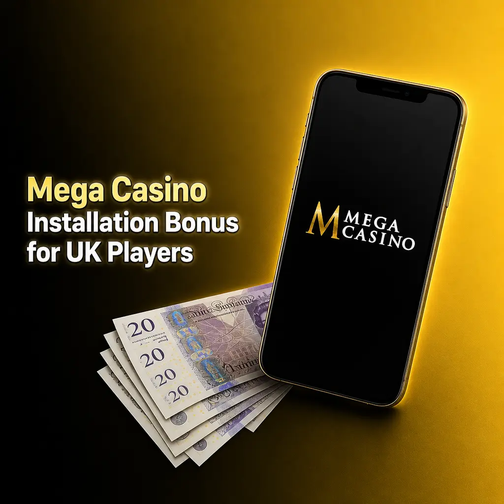 Mega Casino app installation bonus for UK players: 100% deposit match up to GBP 25 plus 50 free spins