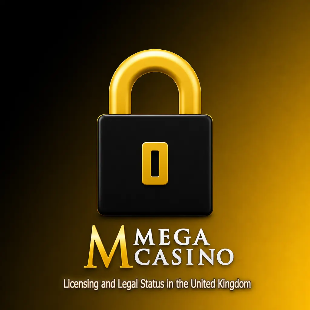 Mega Casino's UK Gambling Commission license covering sports betting, casino gaming, data protection and responsible gambling tools.